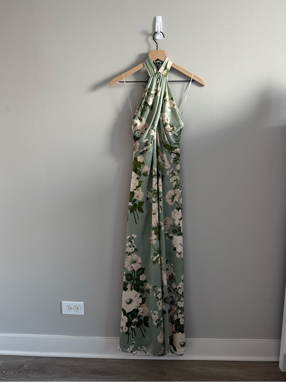 Reformation green floral silk dress halter maxi wedding guest formal eveningwear
